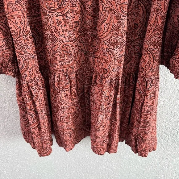 Lucky Brand Paisley Boho Babydoll Dress Small Long Sleeve Tiered - Picture 7 of 11